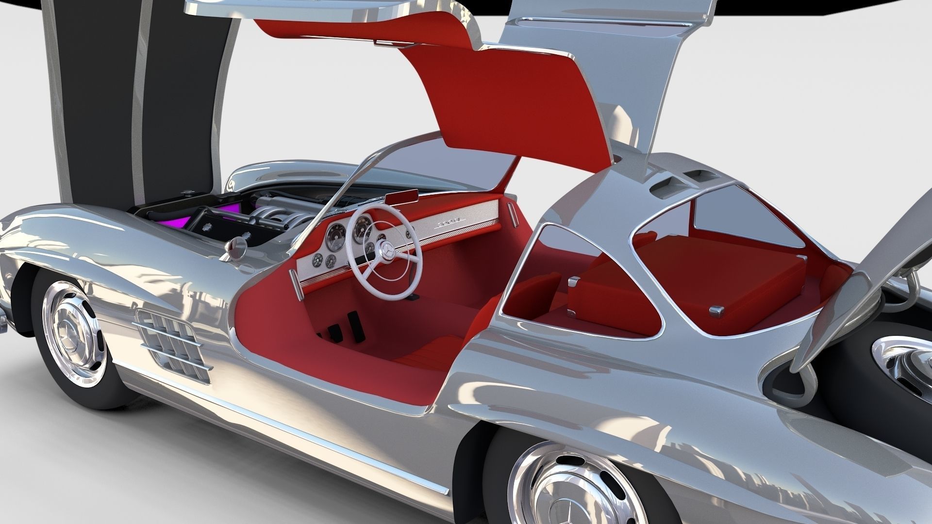 Fully Modelled Rigged Mercedes 300SL Gullwing rev 3D model_34