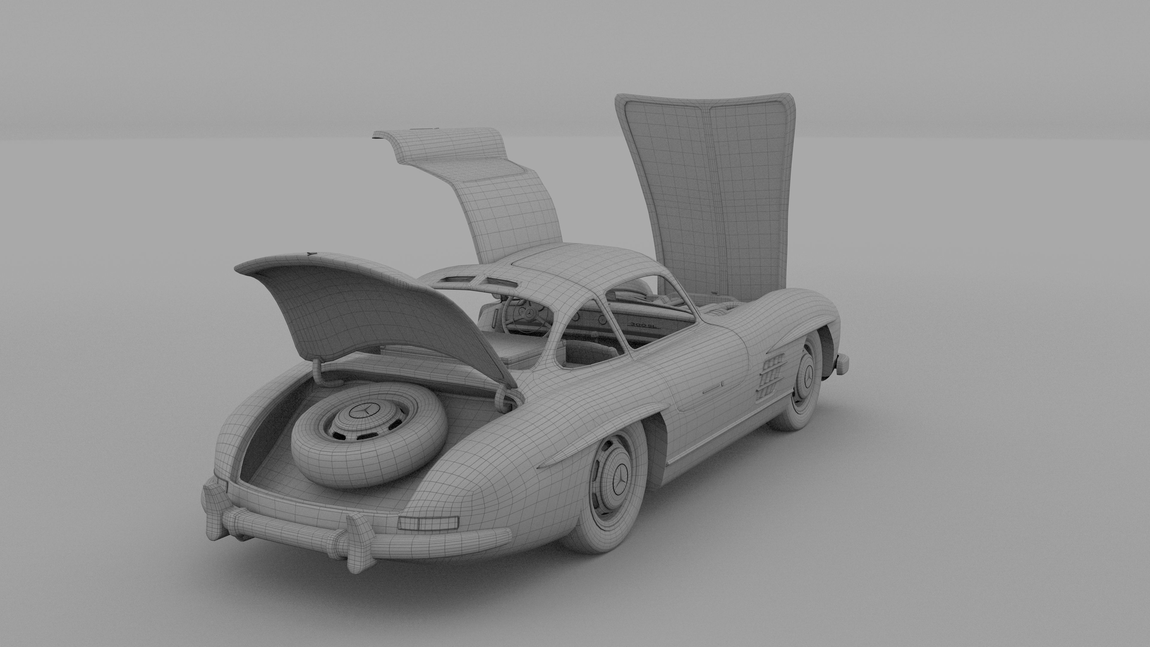 Fully Modelled Rigged Mercedes 300SL Gullwing rev 3D model_30