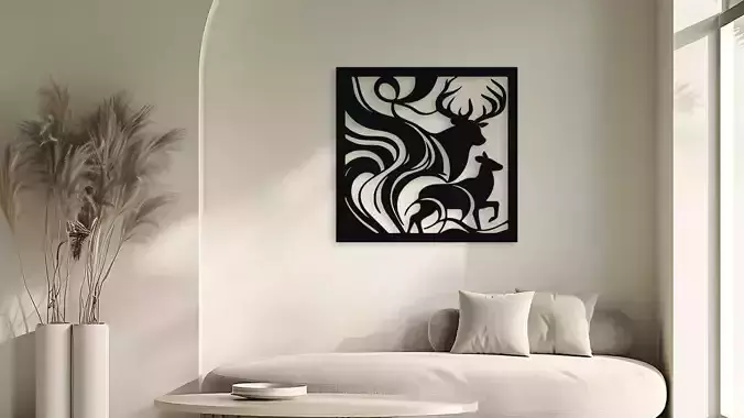 Deer Family Wall Decor Art Laser Cut 3D Print