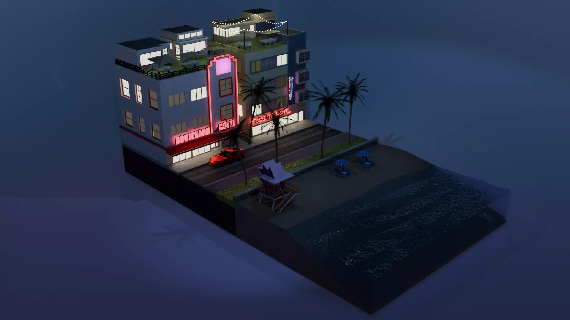 South Beach Strip Scene 3D model
