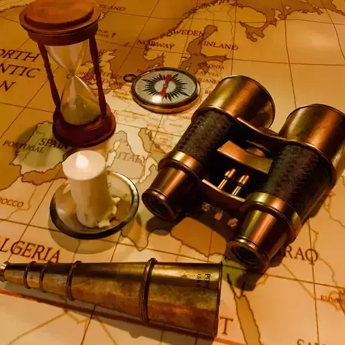 Vintage Explorer  Binoculars Compass Telescope Hourglass Candle Low-poly 3D model