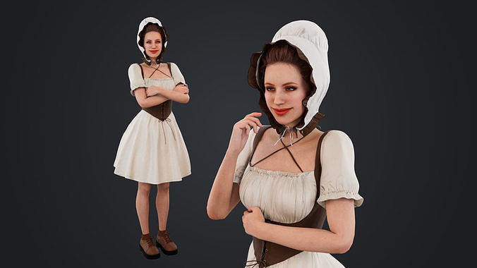 Medieval Peasant Female Low-poly 3D model