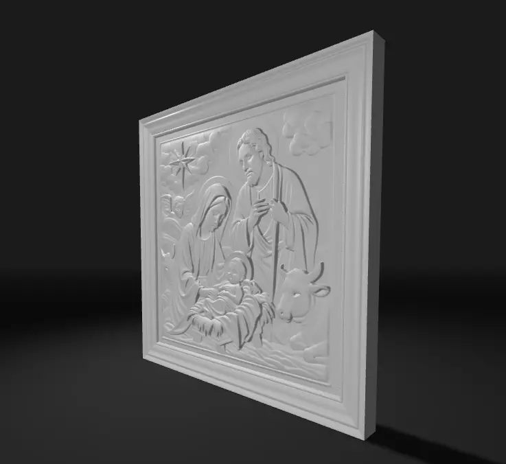 Nativity Scene Relief Sculpture 3D Model of Holy Family 3D print model_2