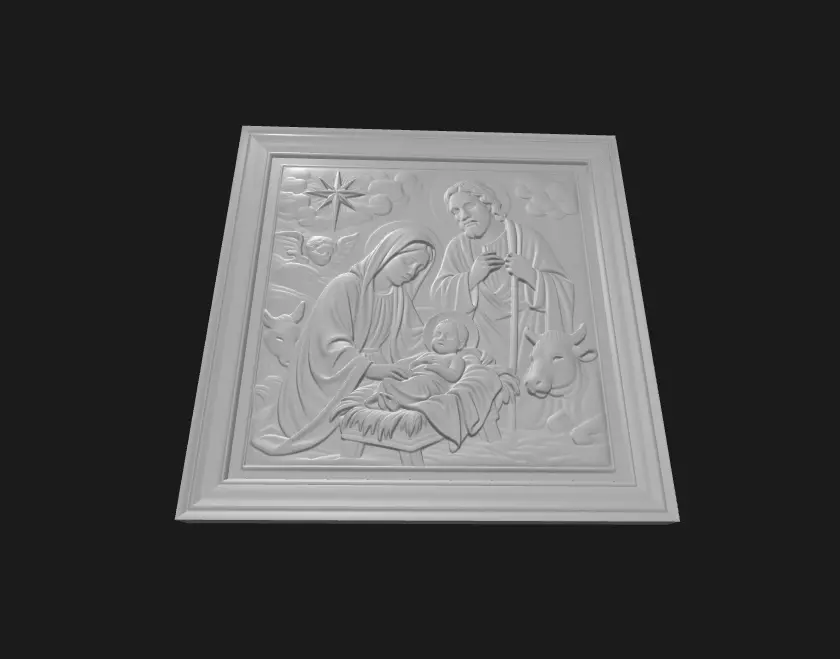 Nativity Scene Relief Sculpture 3D Model of Holy Family 3D print model_3