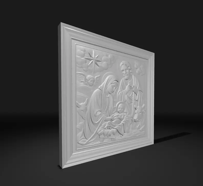 Nativity Scene Relief Sculpture 3D Model of Holy Family 3D print model_1