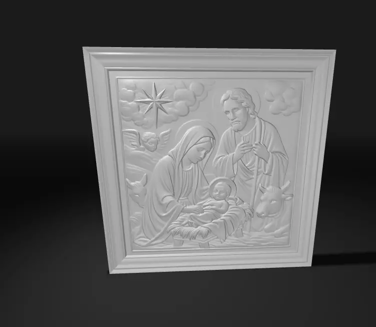 Nativity Scene Relief Sculpture 3D Model of Holy Family 3D print model_4