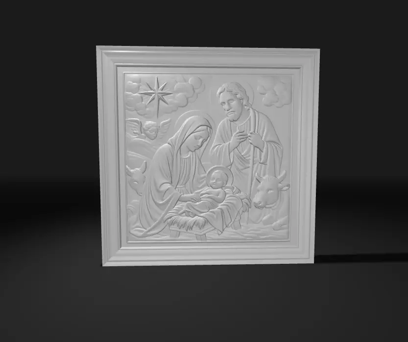 Nativity Scene Relief Sculpture 3D Model of Holy Family 3D print model_0