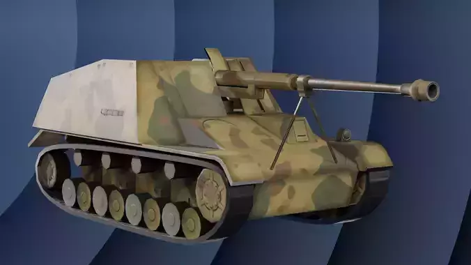Nashorn -  Sd Kfz 164 - Panzerjager - WW2 Tank Low poly 3D model Low-poly 3D model