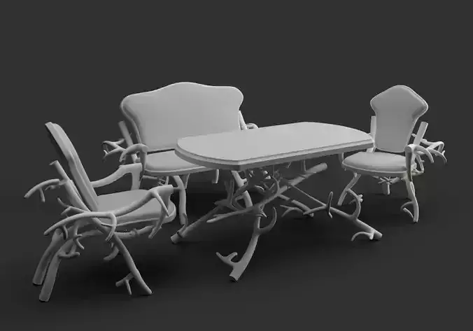 Hunting Table with Chairs made of Deer Antlers