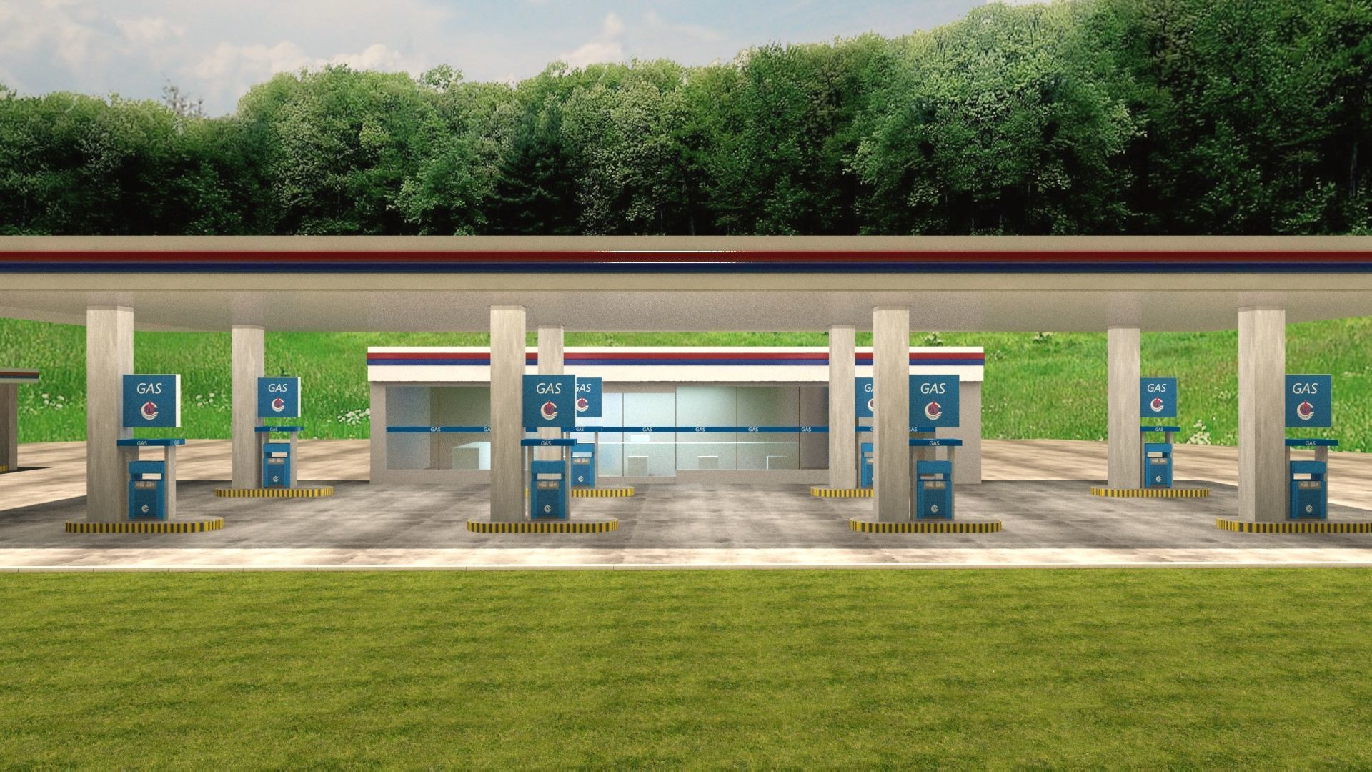 Low-poly Gas Station Free 3D model_2