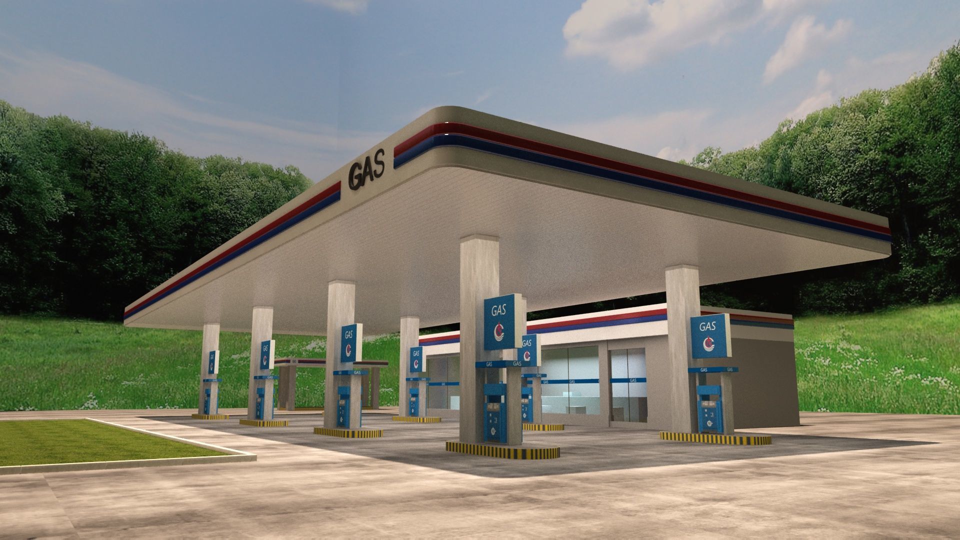 Low-poly Gas Station Free 3D model_1