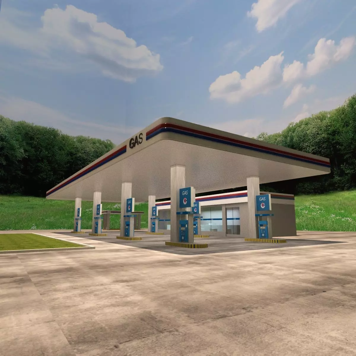 Low-poly Gas Station Free 3D model_0