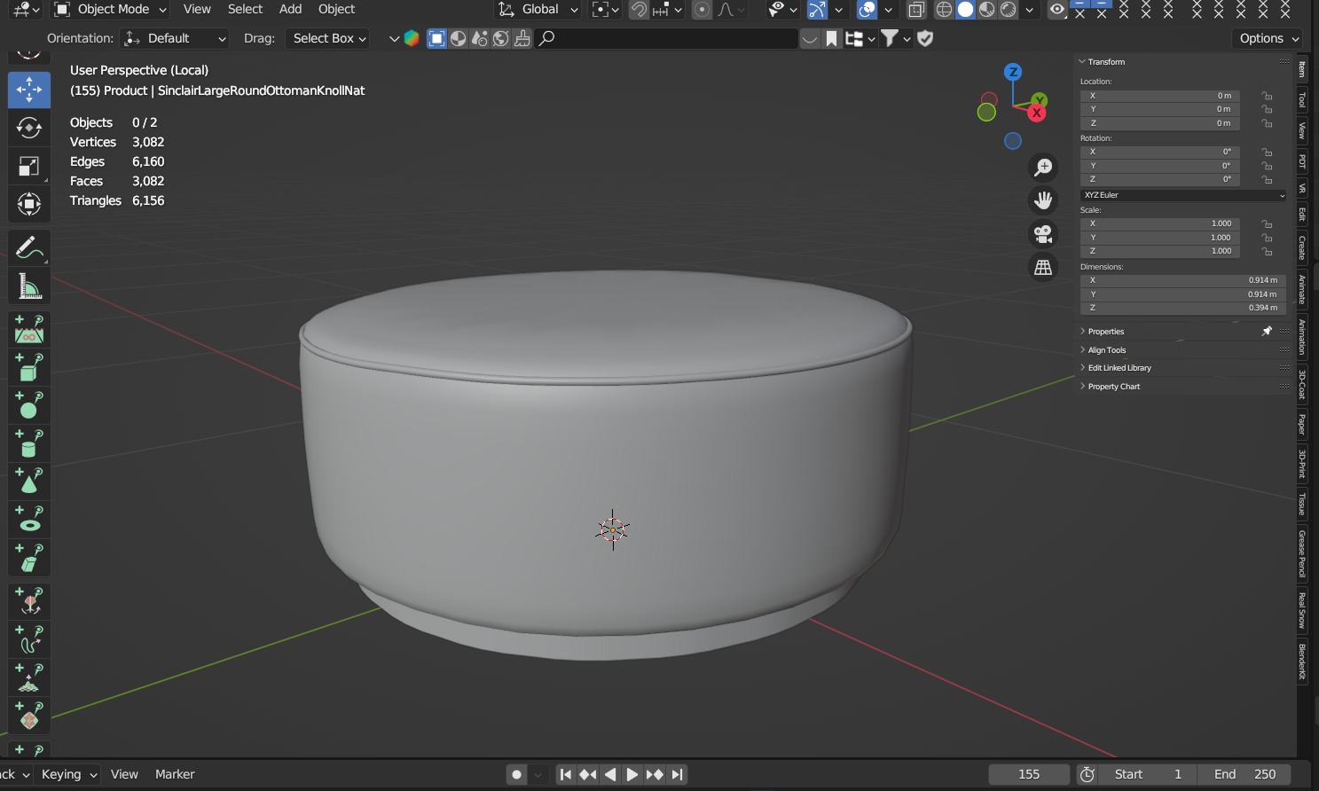 Sinclair Large Round Ottoman 3D model_5