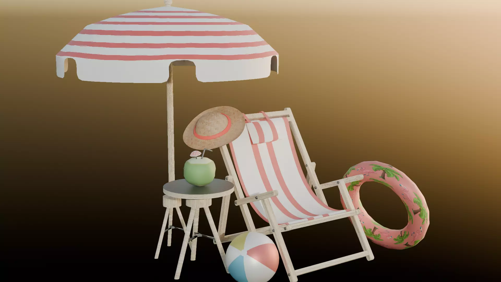 Tropical Summer Scene 3D Asset Kit 3D model_0