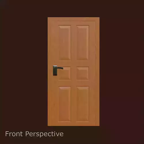 Classic Wooden Door with Six Panels and Metal Handle