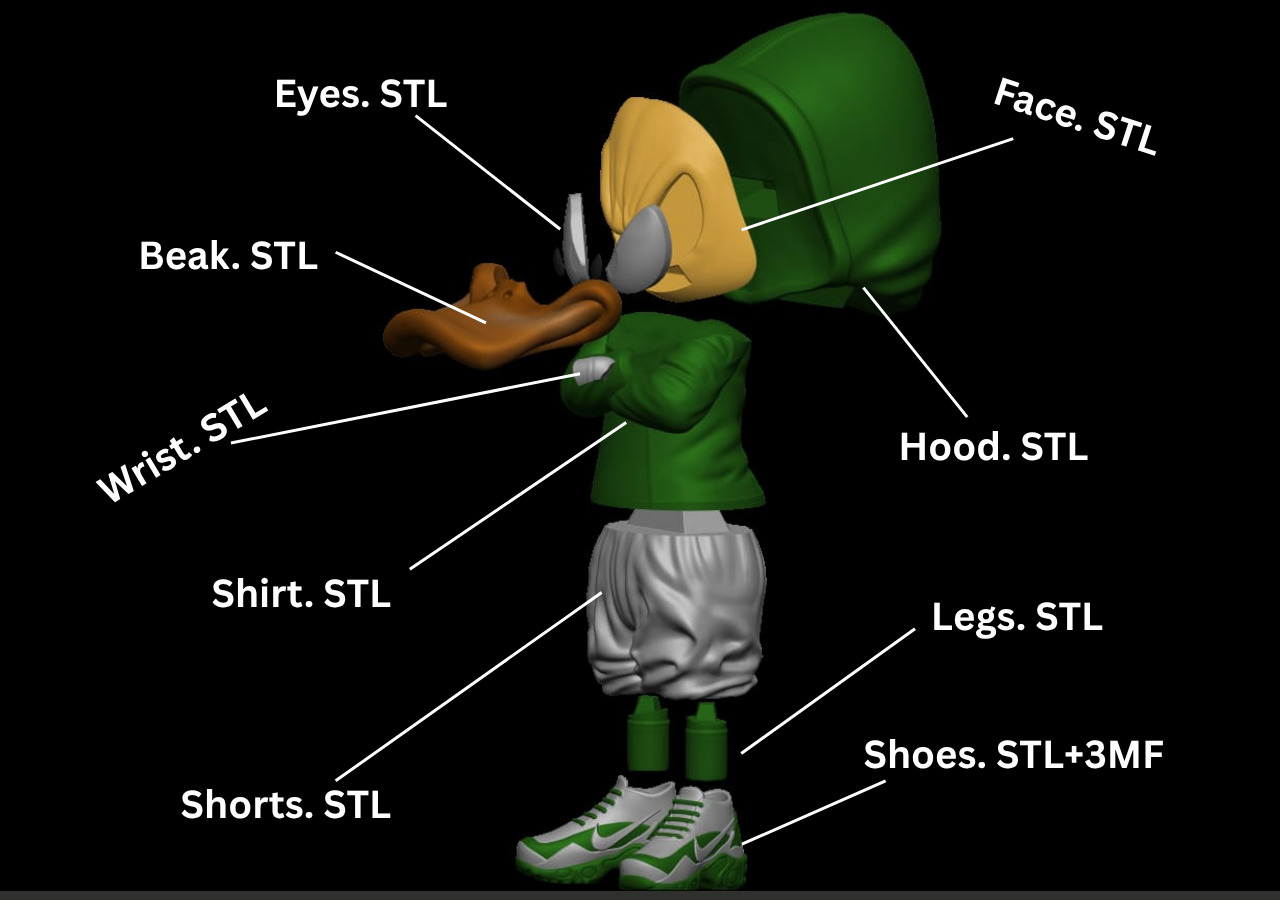 Duck Urban Vibes Fan Art Ready To 3D Print - MULTIPARTS - 3MF 3D print model_1