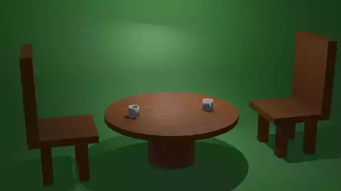 Mobiliario Interior  Mesa Sillas y Tazas