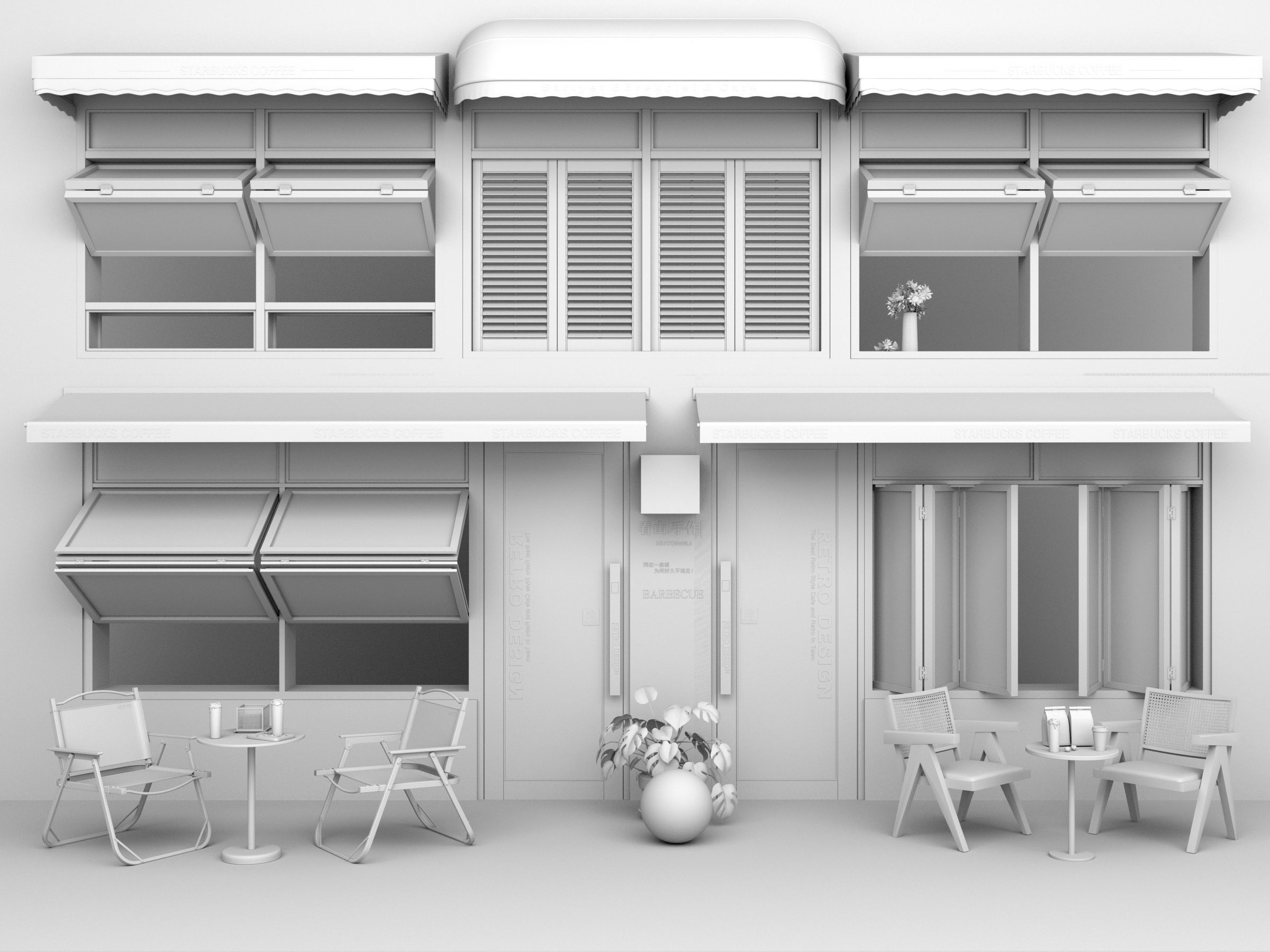 Coffee shop Low-poly 3D model_1