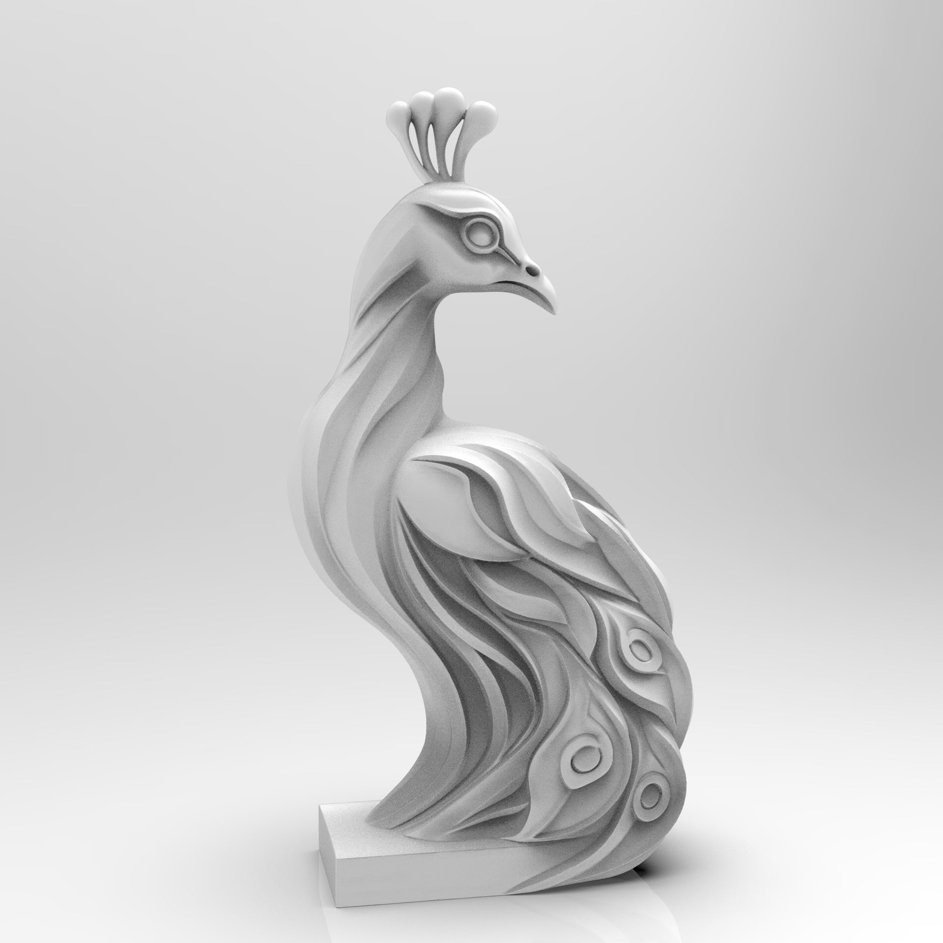Mystical Peacock Statue Minimalist 3D print model_3