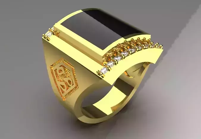 Man yellow gold ring with onyx stone model mr0230
