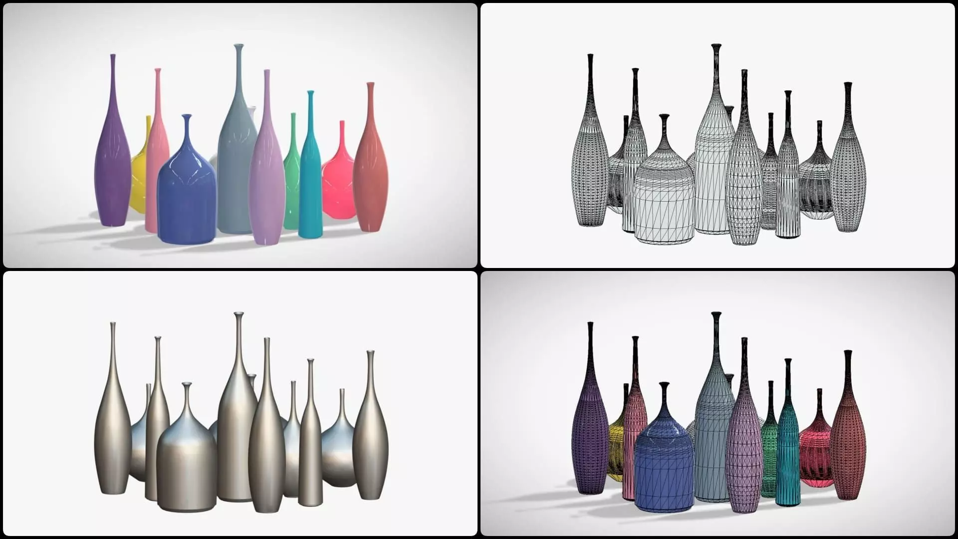 12 Porcelain Vessels Pack- Low Poly Flower Pots Free low-poly 3D model_10