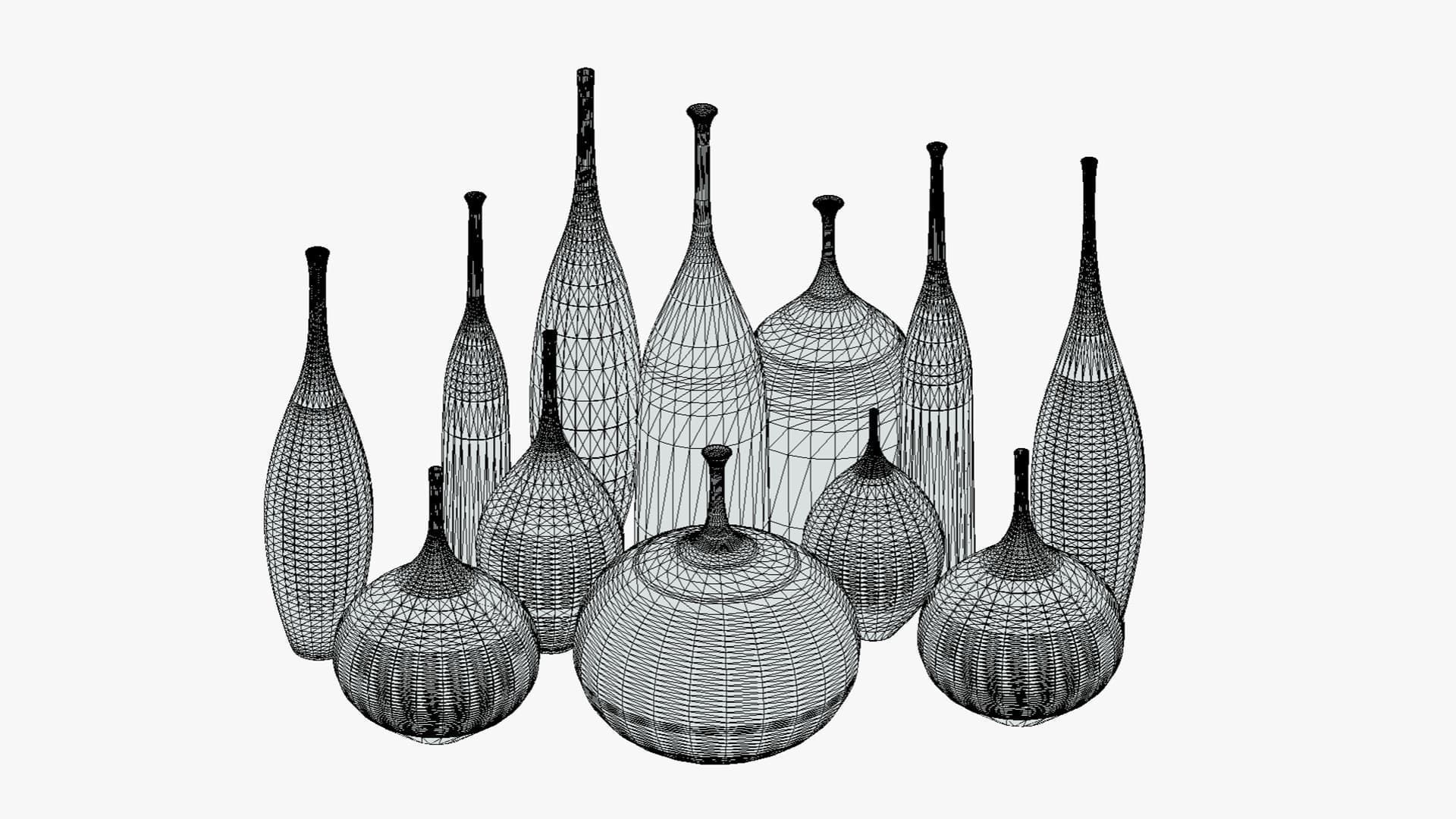 12 Porcelain Vessels Pack- Low Poly Flower Pots Free low-poly 3D model_15