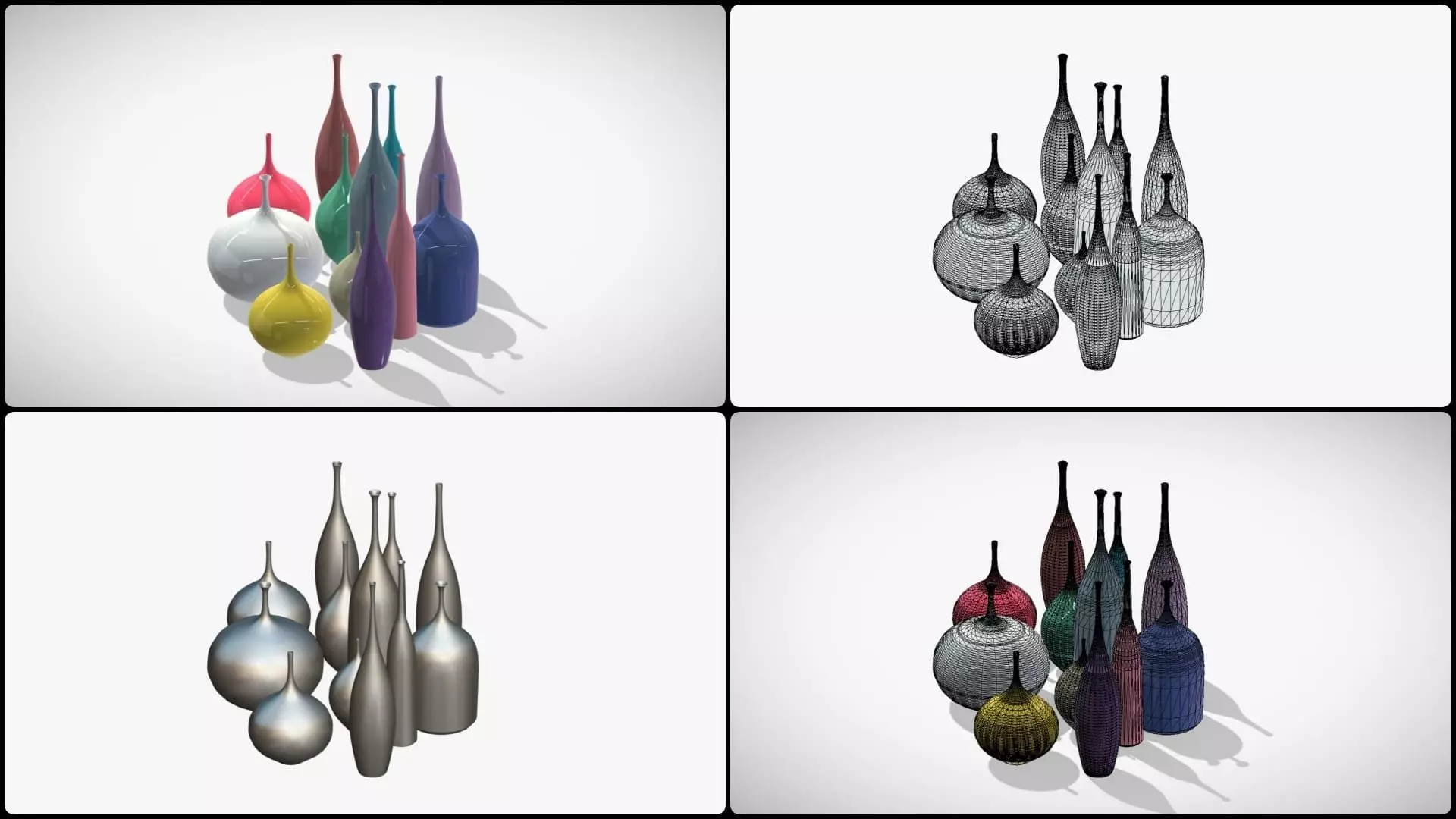 12 Porcelain Vessels Pack- Low Poly Flower Pots Free low-poly 3D model_9