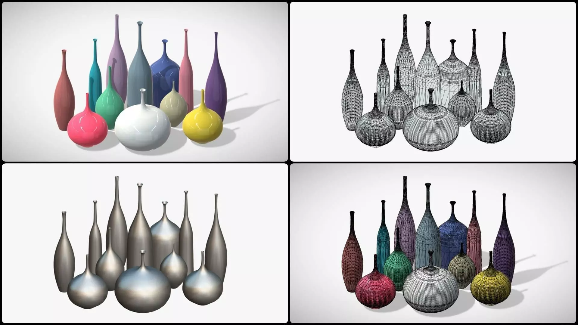 12 Porcelain Vessels Pack- Low Poly Flower Pots Free low-poly 3D model_8