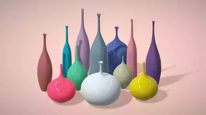 12 Porcelain Vessels Pack- Low Poly Flower Pots Free low-poly 3D model