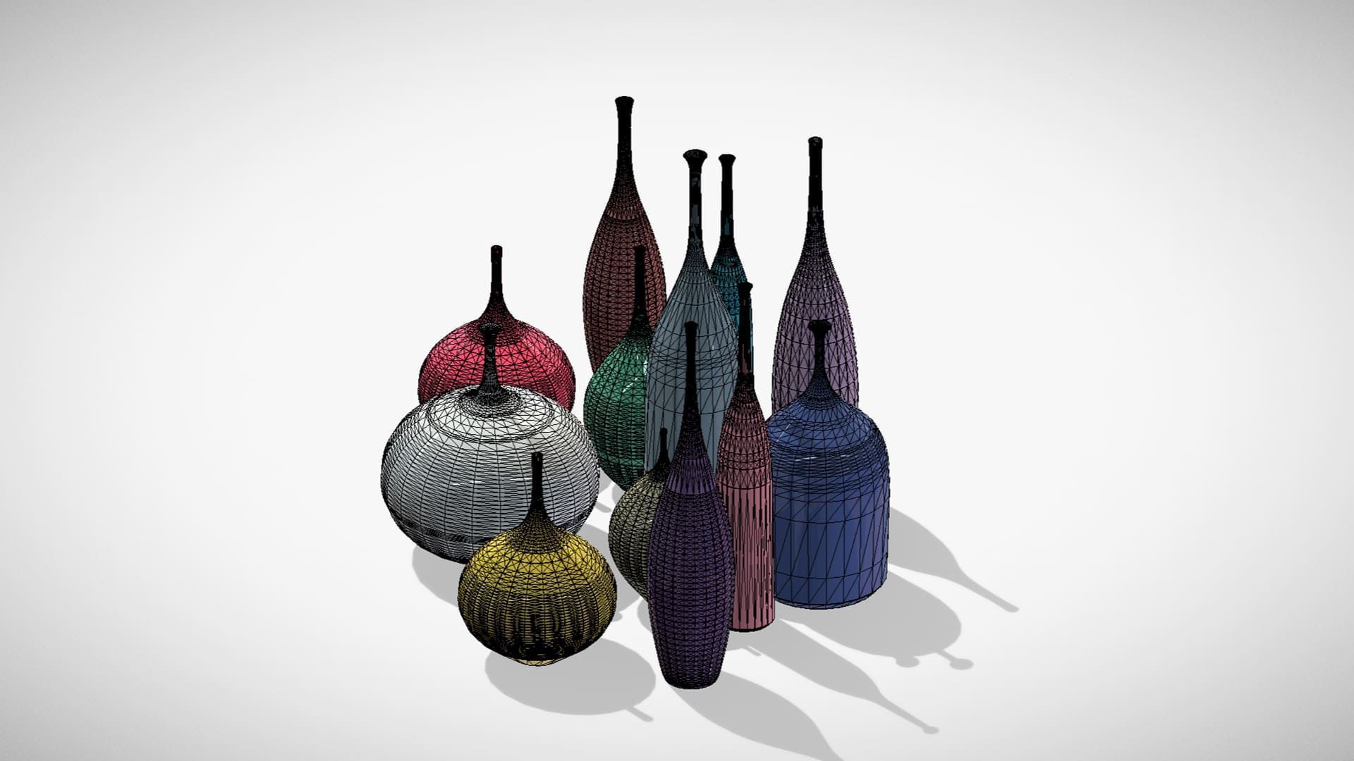 12 Porcelain Vessels Pack- Low Poly Flower Pots Free low-poly 3D model_20