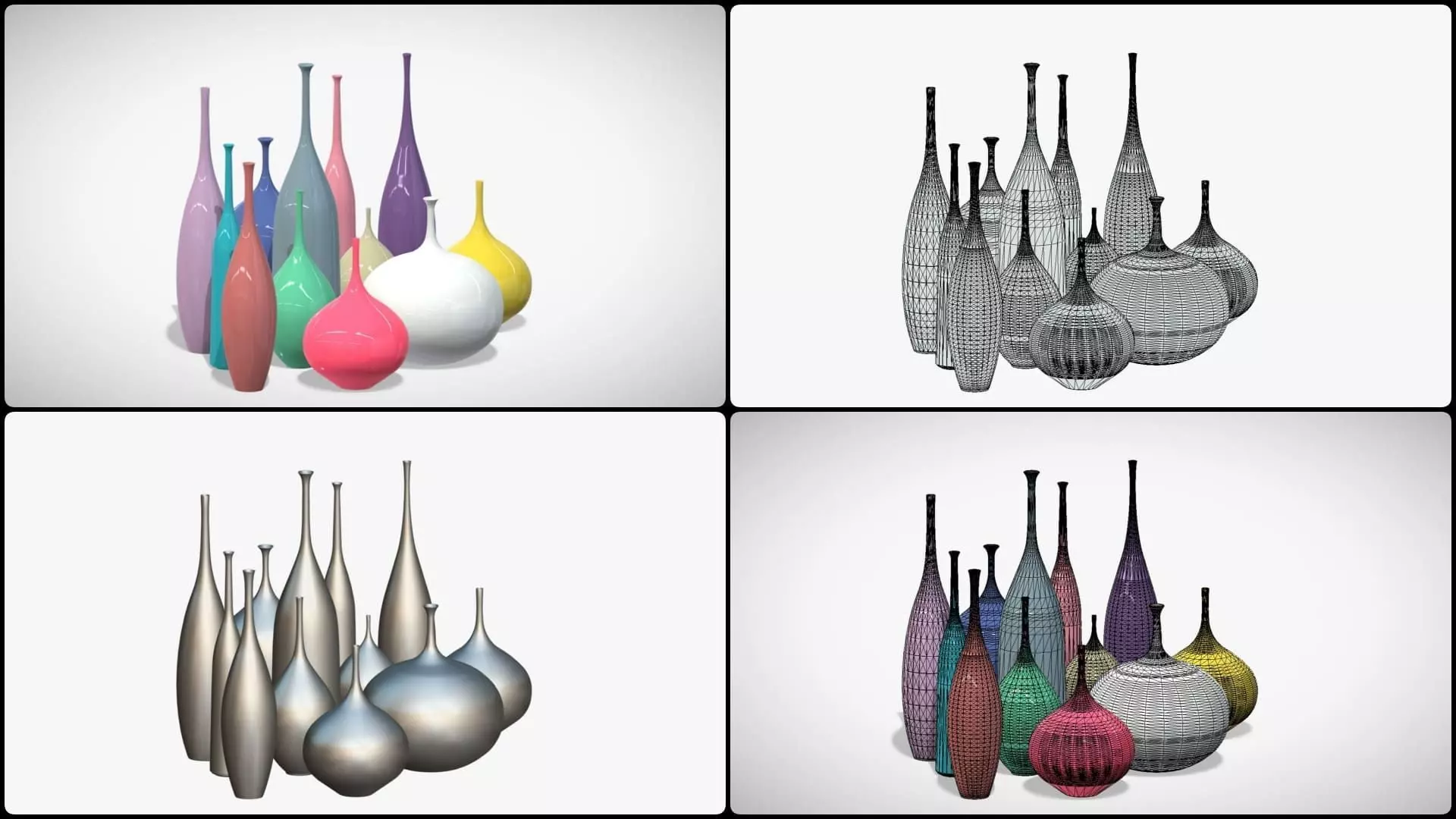 12 Porcelain Vessels Pack- Low Poly Flower Pots Free low-poly 3D model_11