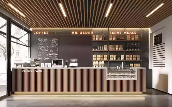 coffee shop Low-poly 3D model