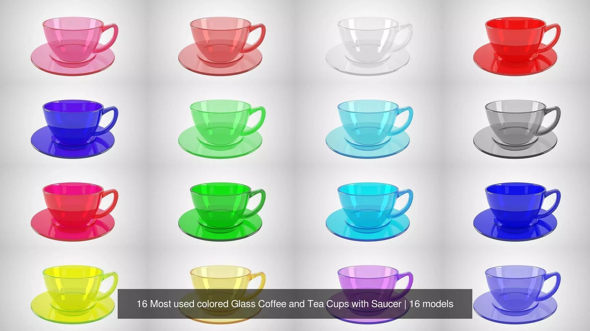 16 Most used colored Glass Coffee and Tea Cups with Saucer 3D Model Collection_1