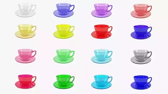 16 Most used colored Glass Coffee and Tea Cups with Saucer