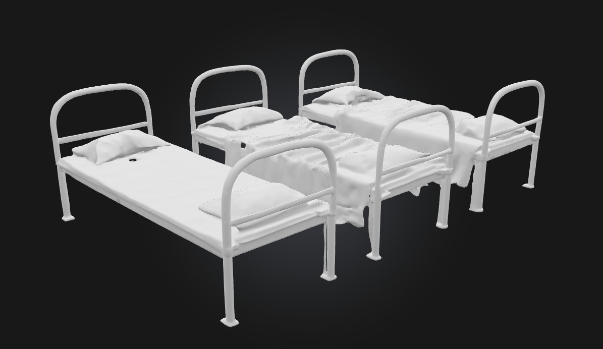 Three Metal Beds  Industrial Sleeping Setup 3D model_5