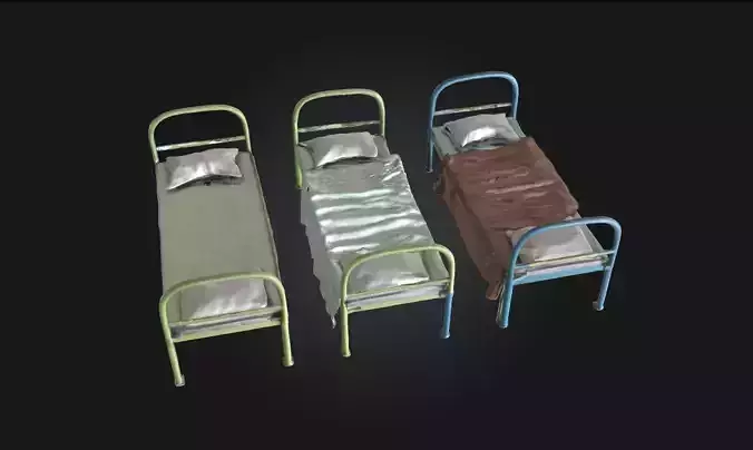 Three Metal Beds  Industrial Sleeping Setup