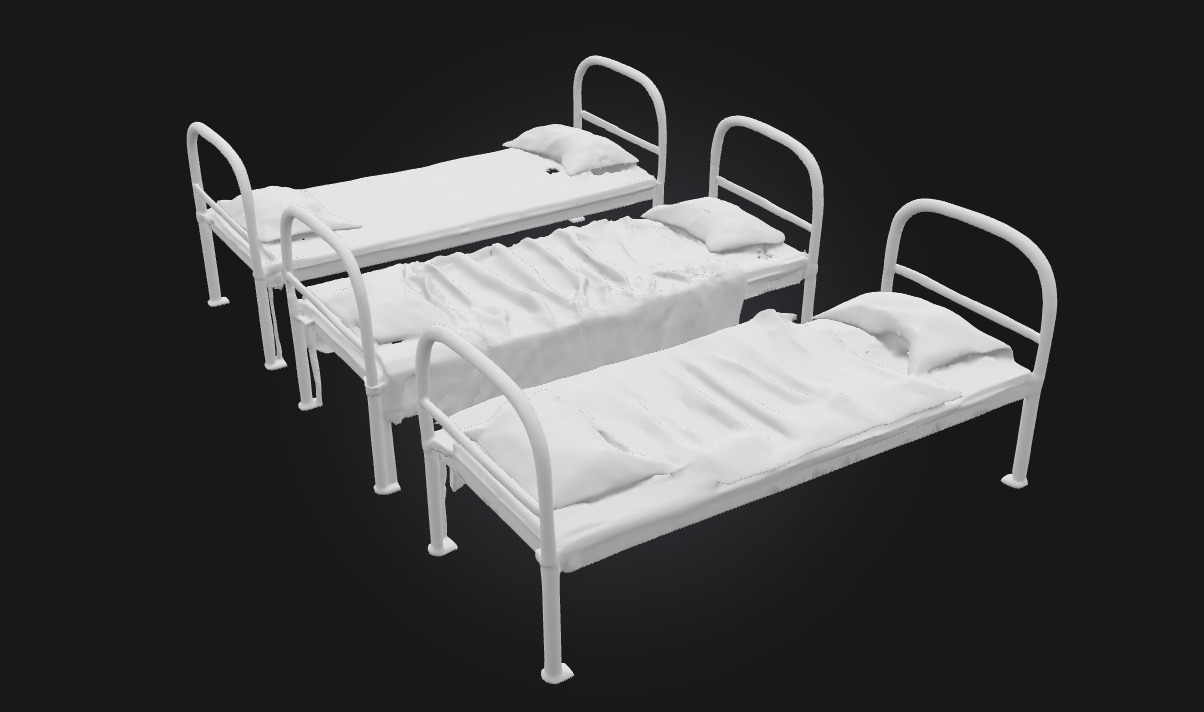 Three Metal Beds  Industrial Sleeping Setup 3D model_4