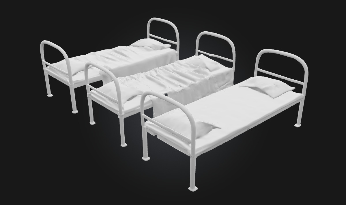 Three Metal Beds  Industrial Sleeping Setup 3D model_6