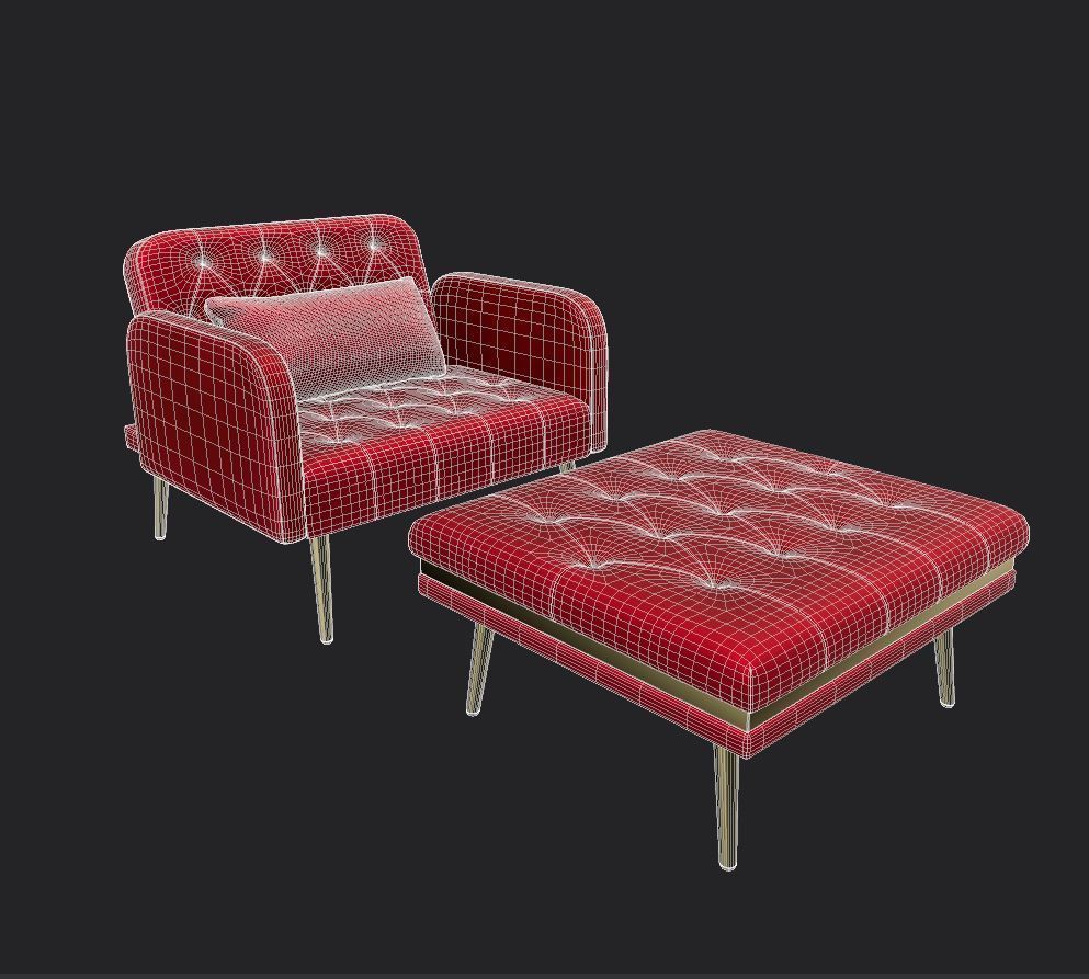 Armchair with footrest 3D model_2