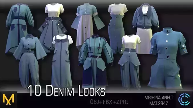 10 Denim Looks 3D model