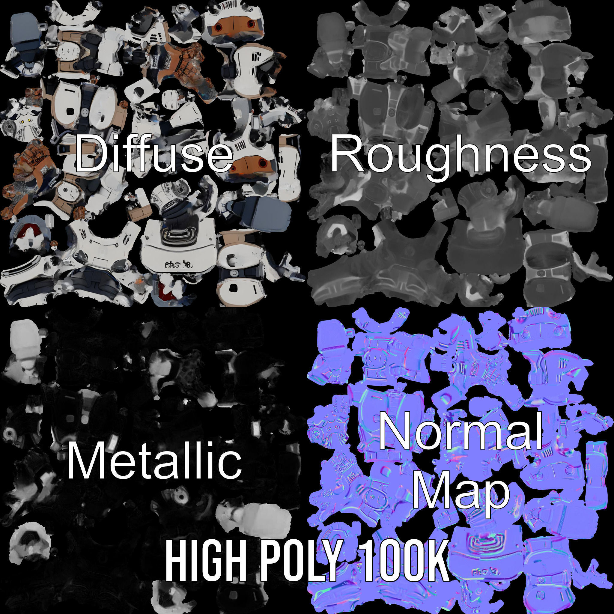 CyberBot Mechanical Robot Rigged and Animated Low-poly 3D model_3