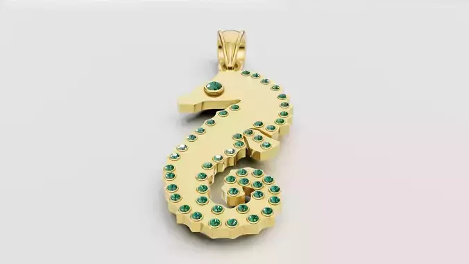 gold seahorse pendant  3D printable model  