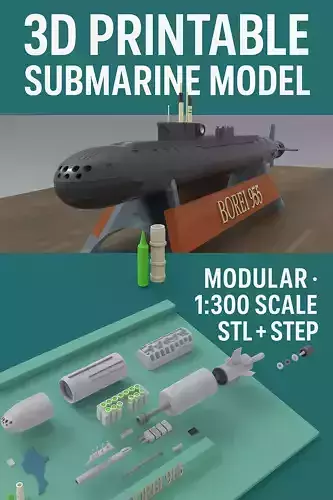 Borei Class Submarine Scaled for 3D Print 1x300