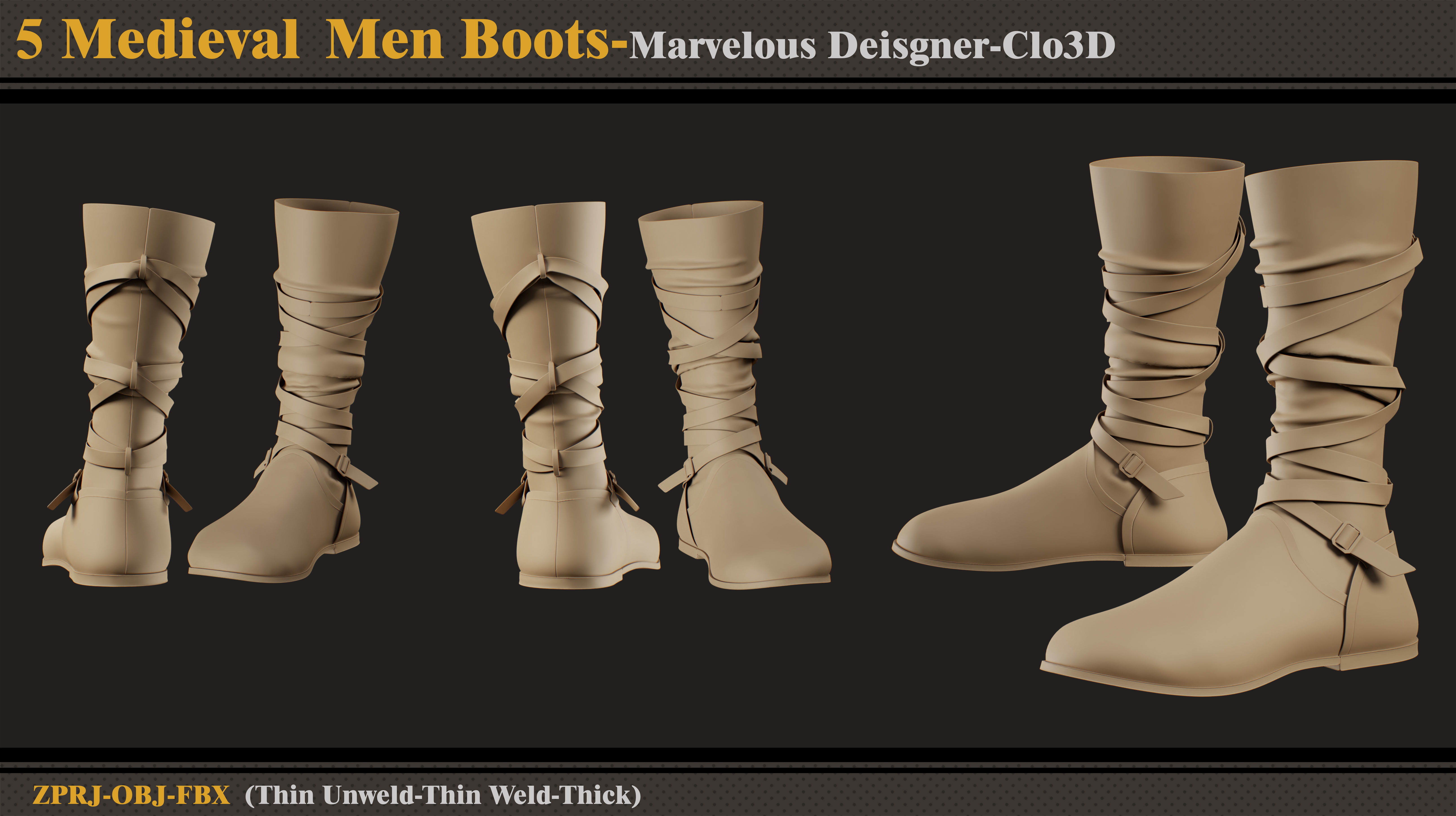 5 Medieval Men Boots-MD-Clo3D-ZPRJ-FBX-OBJ 3D model_5