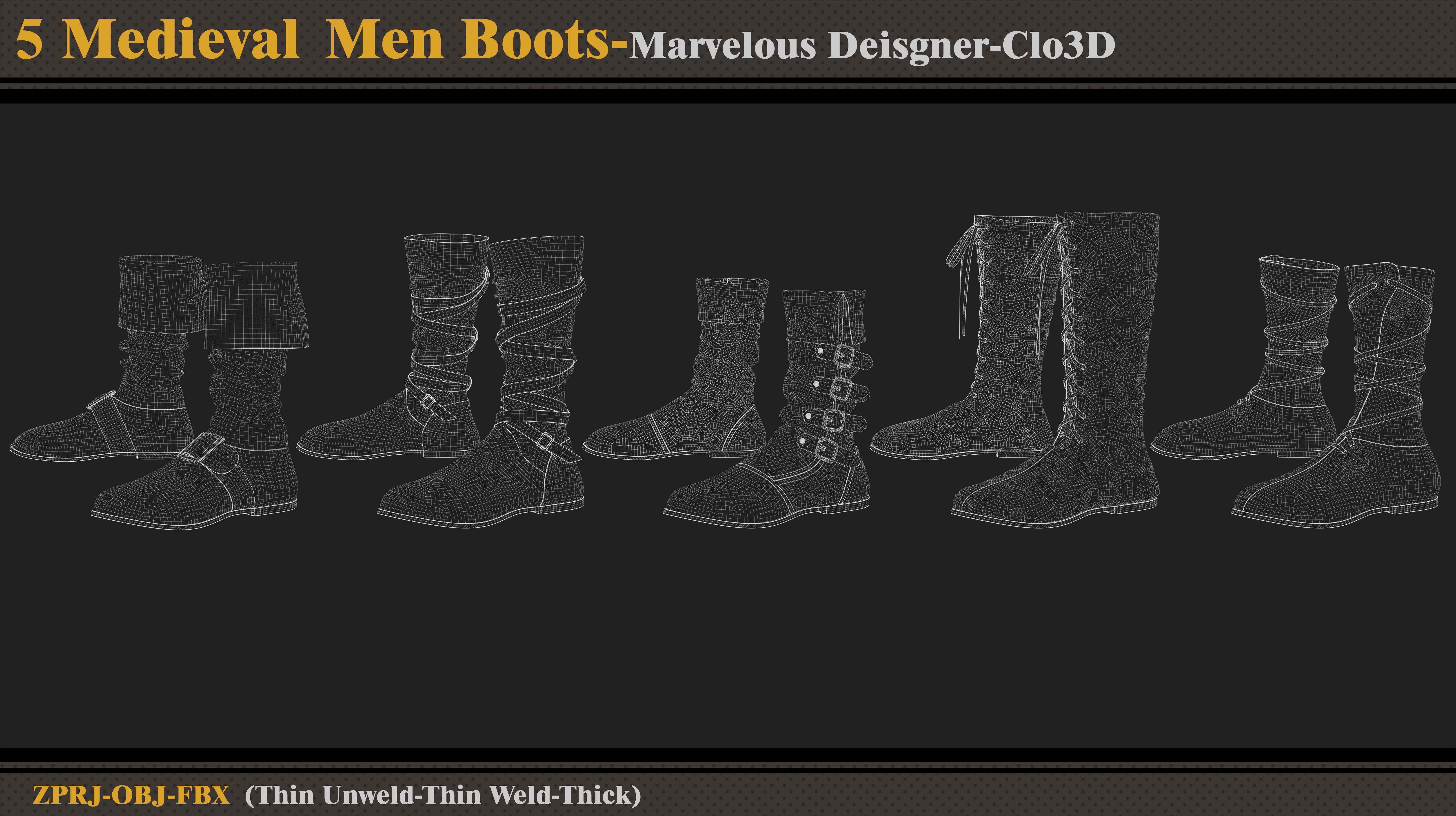 5 Medieval Men Boots-MD-Clo3D-ZPRJ-FBX-OBJ 3D model_6