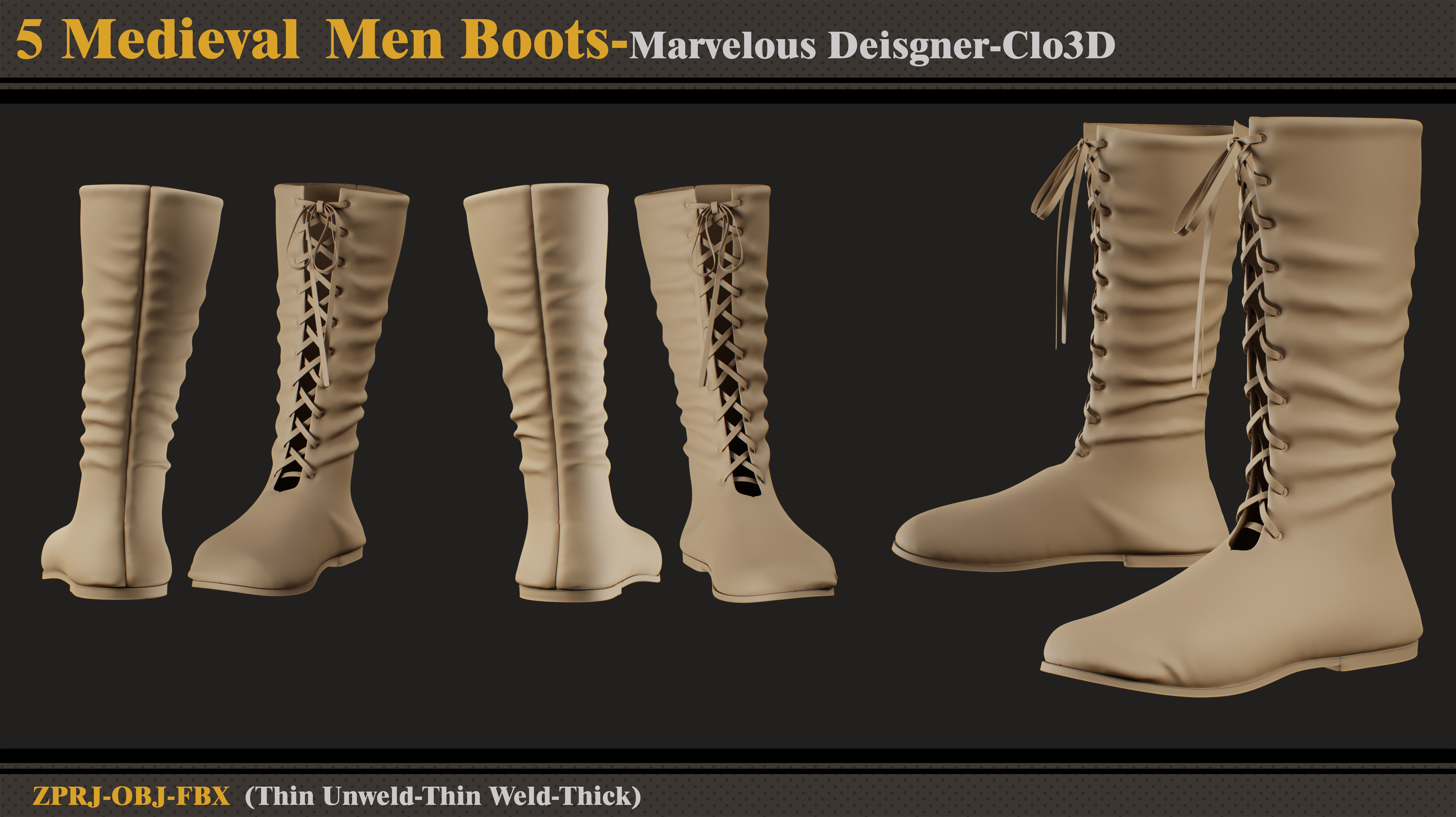 5 Medieval Men Boots-MD-Clo3D-ZPRJ-FBX-OBJ 3D model_3
