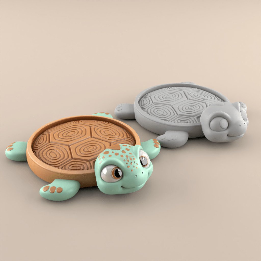 Cute Happy Turtle Tray STL Coaster Organizer 3D 3D print model_3