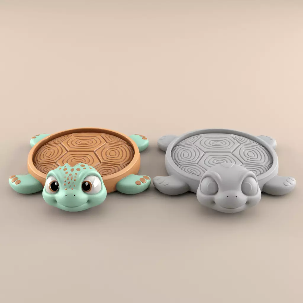 Cute Happy Turtle Tray STL Coaster Organizer 3D 3D print model_0