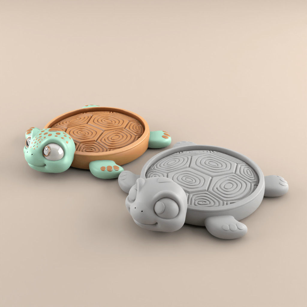 Cute Happy Turtle Tray STL Coaster Organizer 3D 3D print model_1