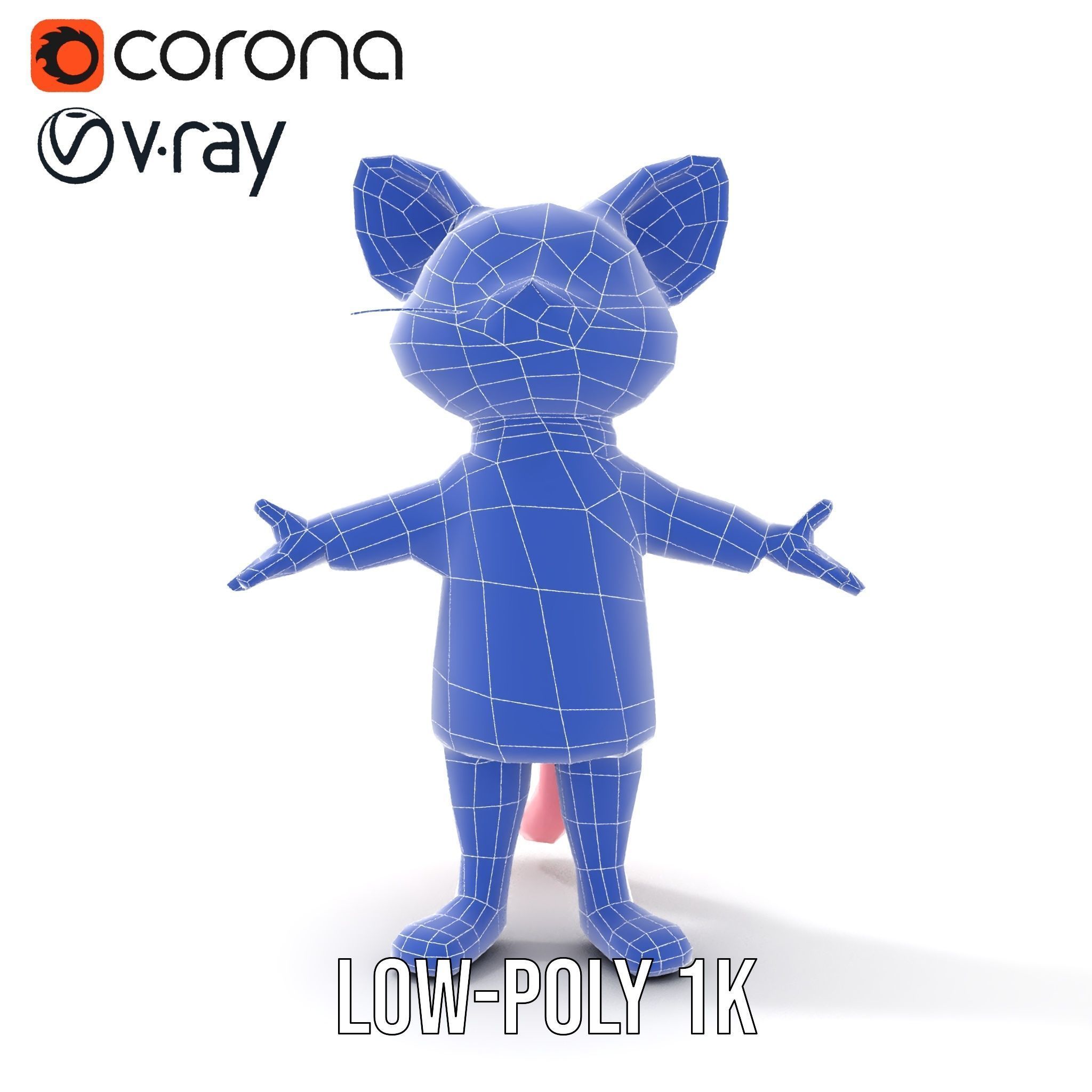 Adorable Pink Cat Character Rigged and Animated in Sweater Low-poly 3D model_19